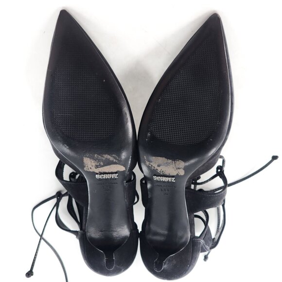 SCHUTZ Black Pointed Toe Suede Lace Up Heels - Picture 5 of 6